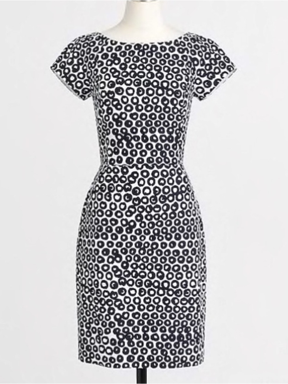 J. Crew Basketweave Circle Print Short Sleeve dress 10 navy blue business work